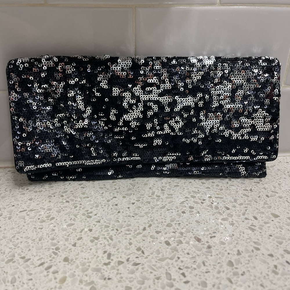 BCBG Black/Silver Sequin Clutch